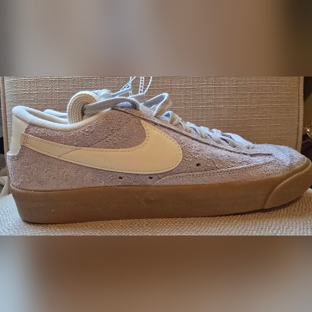 Nike Suede Sneakers In Gray/Purple Color with Cream Swoosh